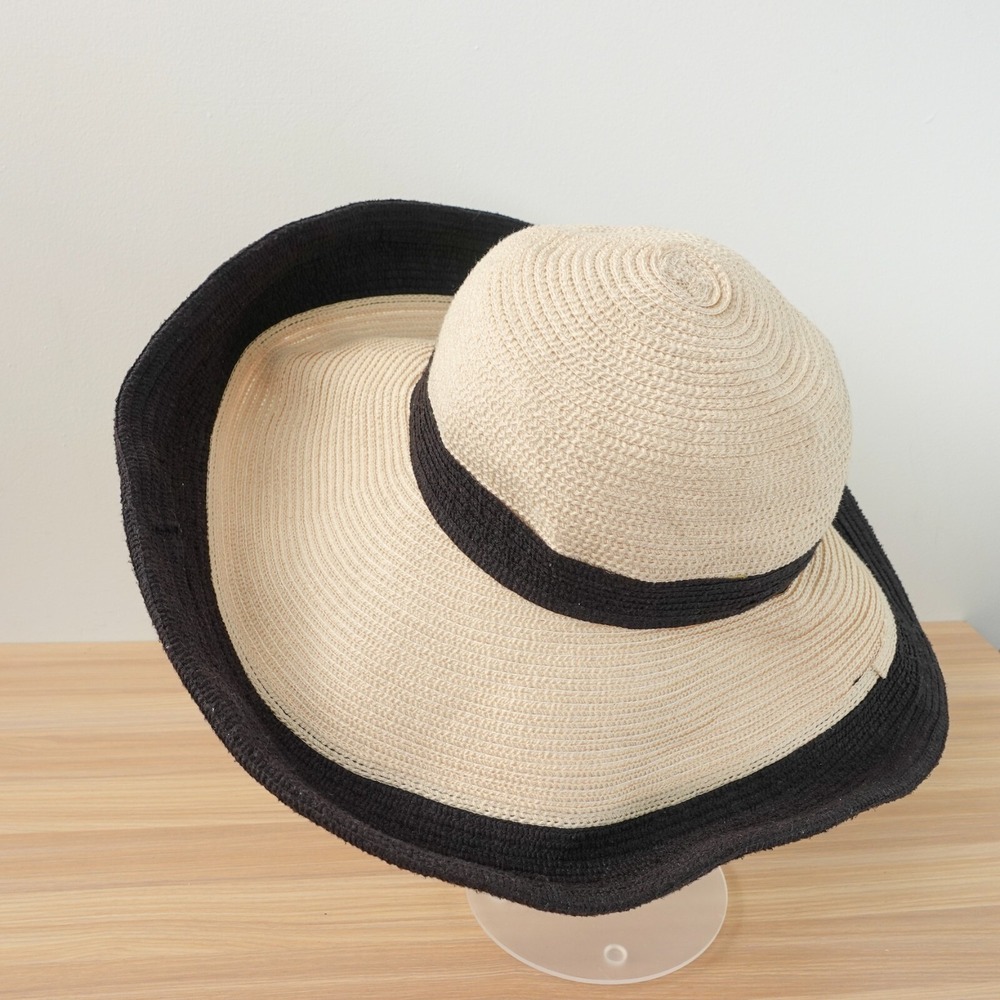 Vintage KOKIN NY Hat Wide Brim Beige Summer Straw Oversized Weave Beach Resort